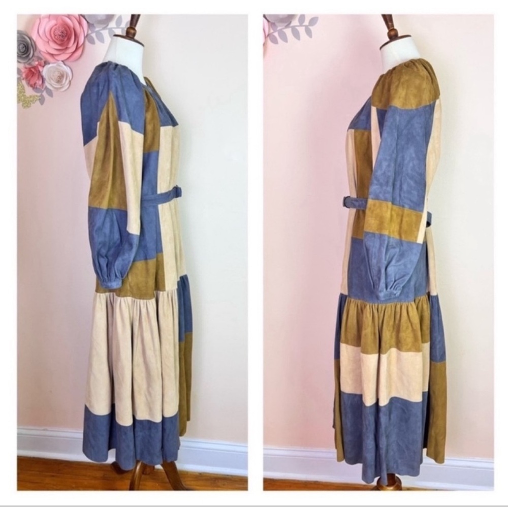 New! Rare ULLA JOHNSON Bernadine Patchwork Lambskin Suede Leather Midi Dress - Picture 9 of 12